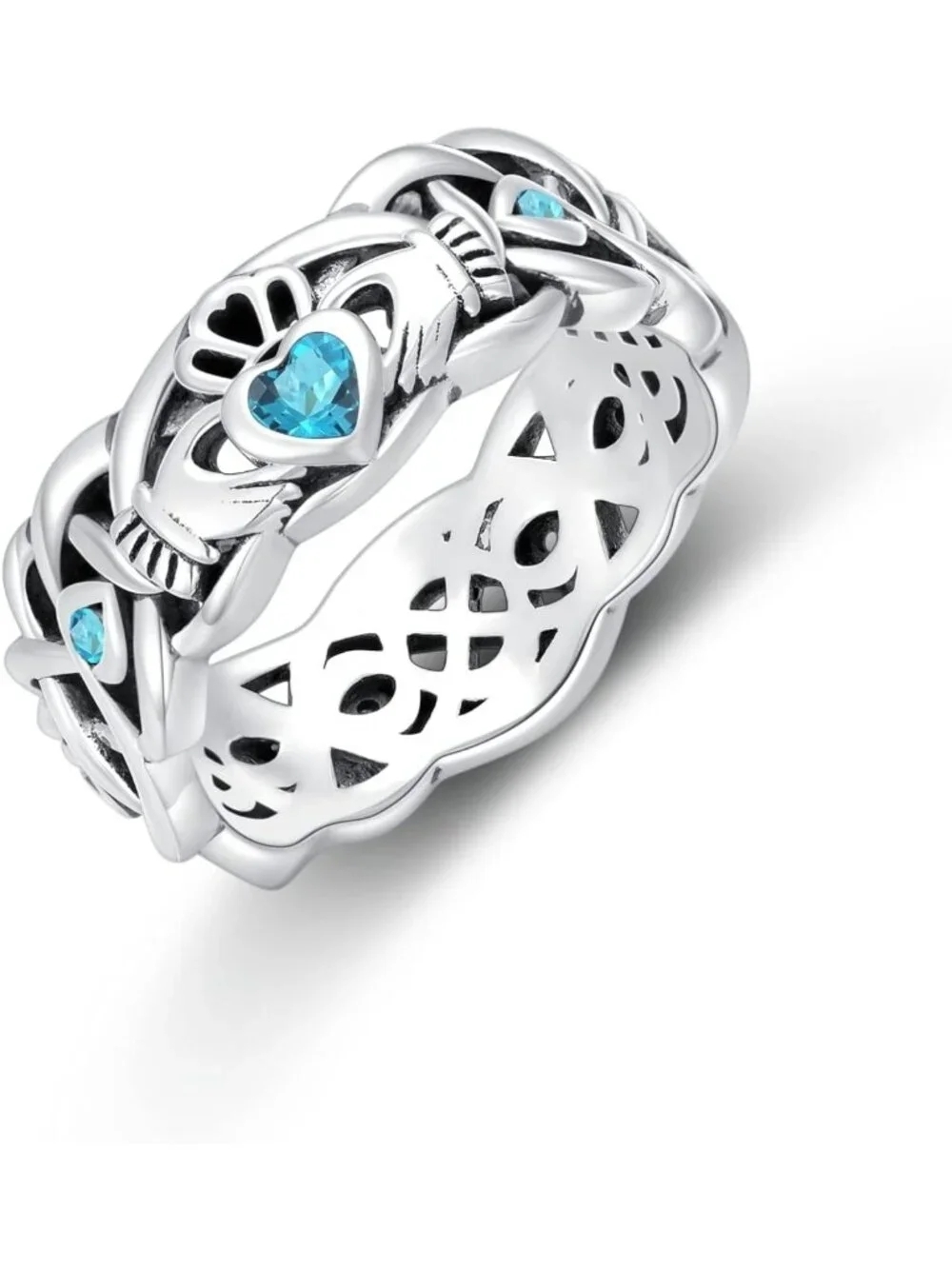 Sterling Silver Claddagh Ring with Birthstone | Irish Lucky Jewelry Gift for Her